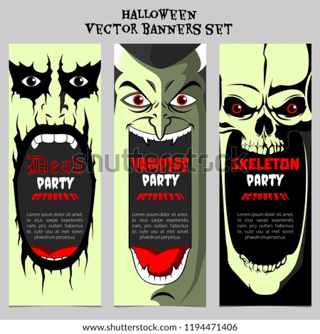 Halloween party tickets, banners and leaflets vector set