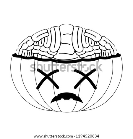 Dead halloween pumpkin with its brain out. Vector illustration design