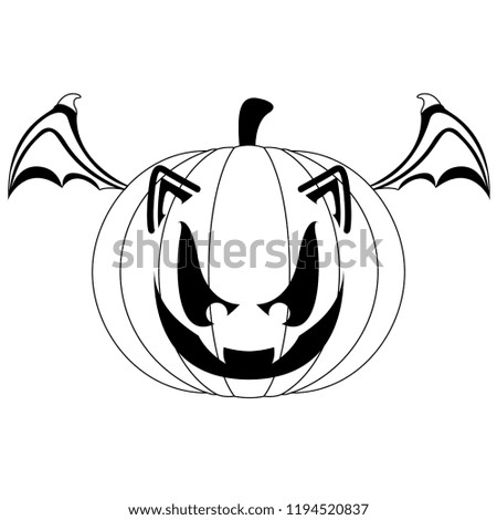 Halloween pumpkin with bat wings icon. Vector illustration design