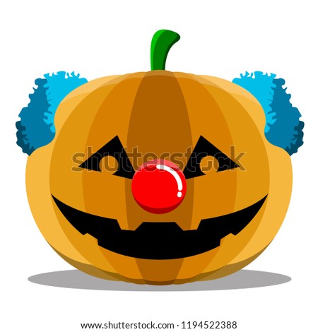 Halloween pumpkin with a clown nose and hair. Vector illustration design