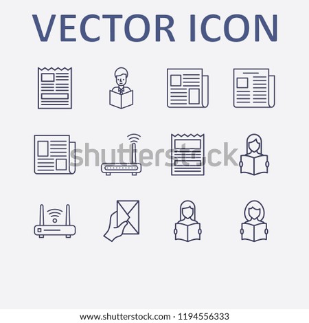 Outline 12 reading icon set. reading a book, read the book, letter with hand, router and newspaper vector illustration