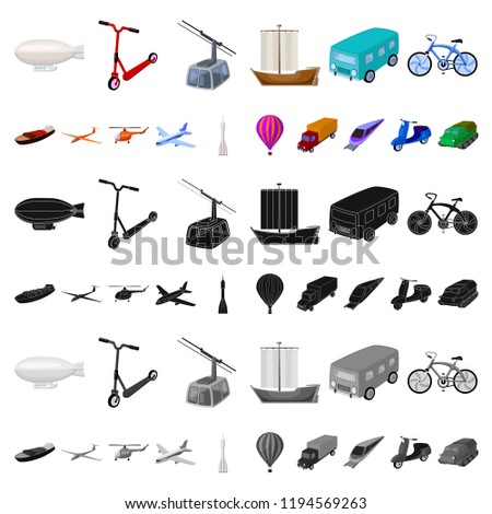 Different types of transport cartoon icons in set collection for design. Car and ship vector symbol stock web illustration.