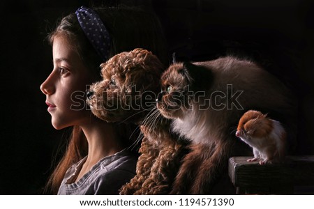 The girls and hep pets portrait