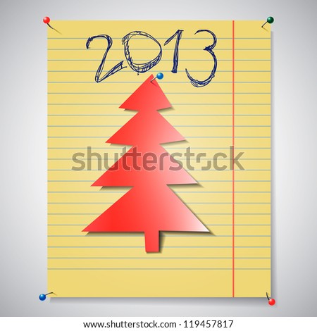Christmas paper card. Christmas tree. Vector Illustration