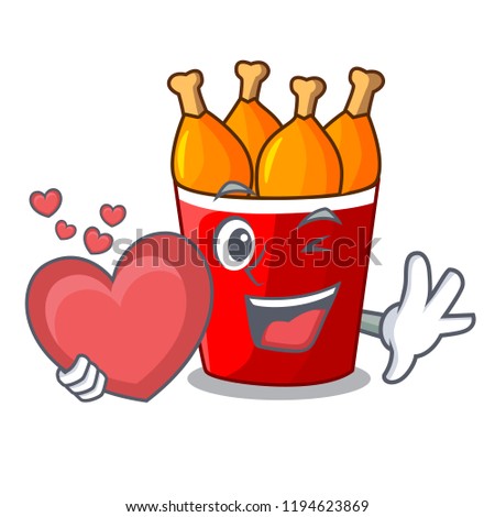 With heart fried chicken in big cartoon bucket box