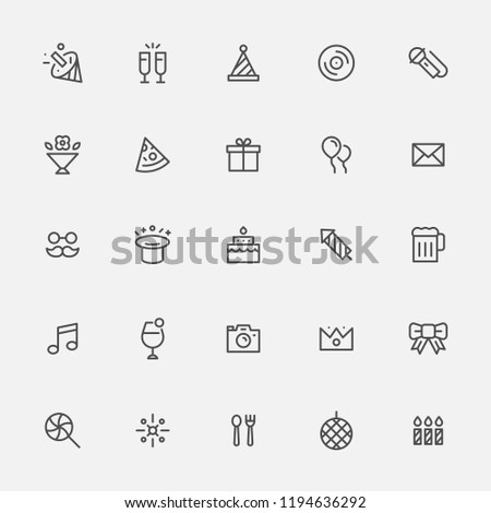 Party Supplies and Celebration Gifts Black line icon set. flat design style vector graphic illustration