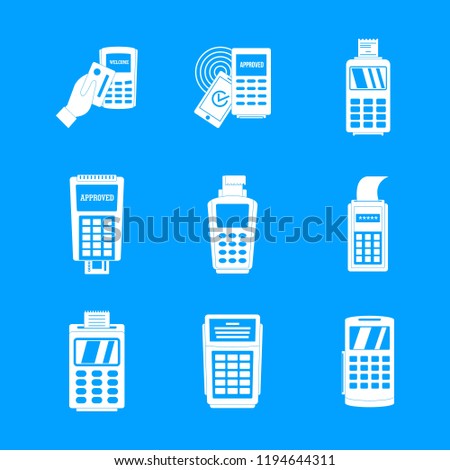 Bank terminal card credit machine icons set. Simple illustration of 9 Bank terminal card credit machine icons for web