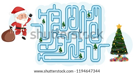 Christmas maze puzzle game template illustration