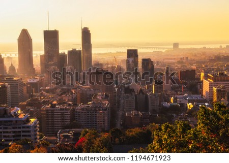 Montreal at sunrise from Mont Royal in autumn