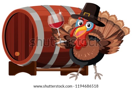 Thanksgiving turkey with wine glass  illustration