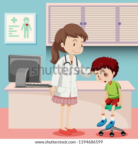 Doctor helping boy with bruise illustration