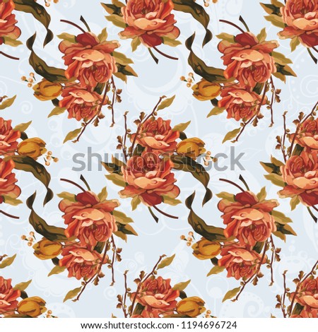 Seamless floral pattern with red roses Vector Illustration