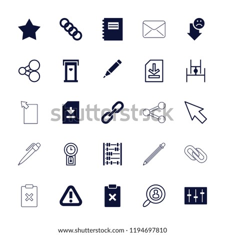 Vector filled and outline icons such as door with heart, notepad, pointer, star, share, file. editable interface icons for web and mobile.