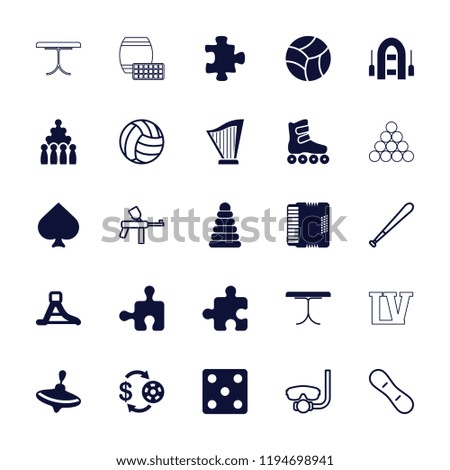 Vector  filled and outline icons such as pyramid, puzzle, whirligig, spades, casino chip and money. editable leisure icons for web and mobile.