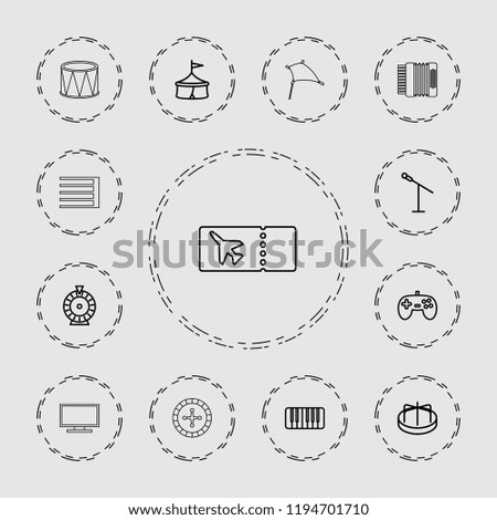 Vector outline icons such as child playground carousel, roulette, joystick. editable entertainment icons for web and mobile.