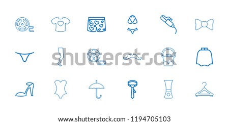 Vector outline icons such as hairdresser peignoir, heel sandals, hair curler, female underwear, tie. editable fashion icons for web and mobile.