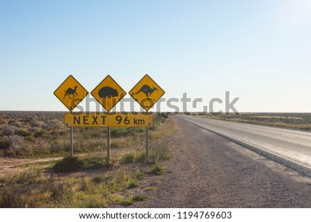 Camel, Wombat and Kangaroo crossing signs in Australia