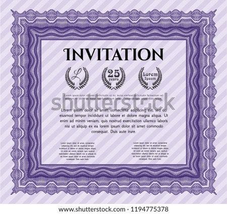 Violet Formal invitation template. Beauty design. Vector illustration. With complex linear background. 