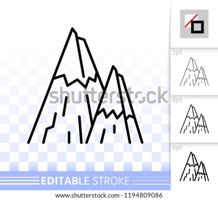 Mountain thin line icon. Outline web nature landscape sign. High hill linear pictogram with different stroke width. Simple vector transparent symbol. Mount ice peak editable stroke icon without fill