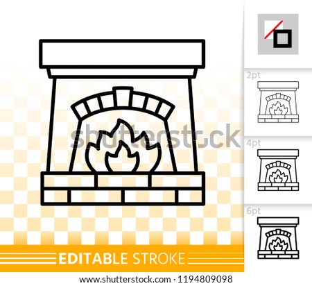 Fireplace thin line icon. Outline web christmas time sign. Open Fire linear pictogram with different stroke width. Flame simple vector transparent symbol. Fireside editable stroke icon without fill