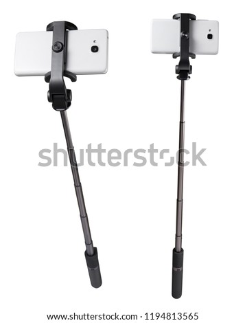 Selfie stick monopod and cellphone isolated on white with clipping path Royalty-Free Stock Photo #1194813565