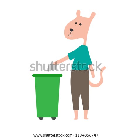cute animal with trash can. recycle garbage