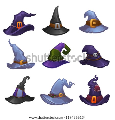 Vector Collection Of Cartoon Witch Hats For Your Halloween Design