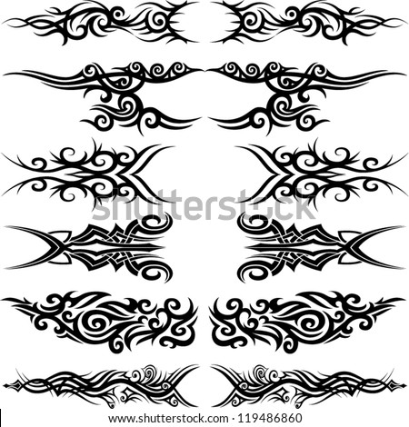 Maori tribal tattoo - Set of 6 different vector tribal tattoo in polynesian style Royalty-Free Stock Photo #119486860