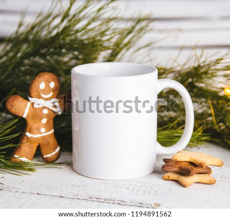 Layout for design of mug, white mug and gingerbread man Royalty-Free Stock Photo #1194891562