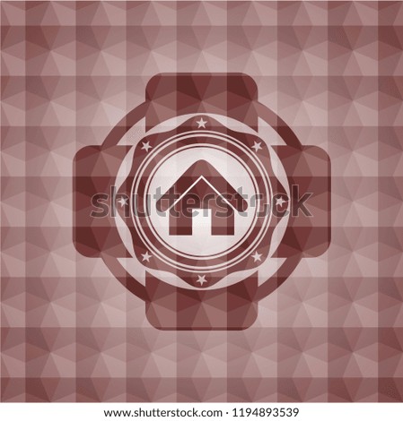 home icon inside red seamless emblem with geometric pattern.