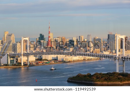 Tokyo Skyline with Rainbow Bridge and Tokyo Tower