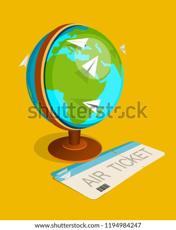 Air Tickets with paper planes and globe 