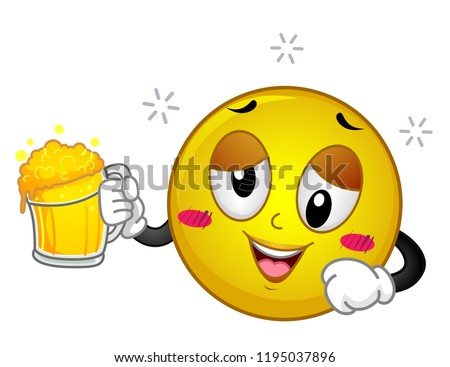 Illustration of a Drunk Smiley Holding a Mug of Beer and Smiling
