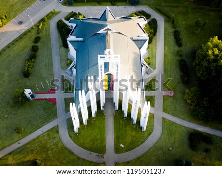 Elektrenai, Lithuania - Circa 2018: Modern Church, Aerial View Royalty-Free Stock Photo #1195051237