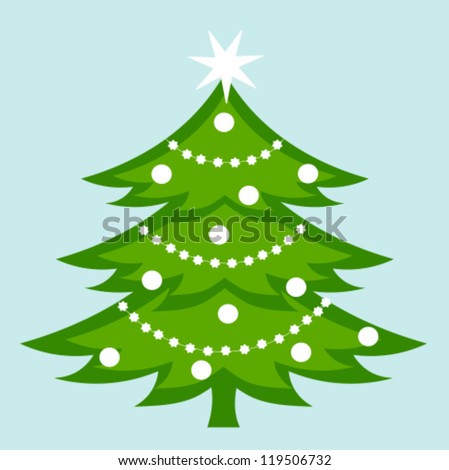 White decorated Christmas tree. Vector illustration