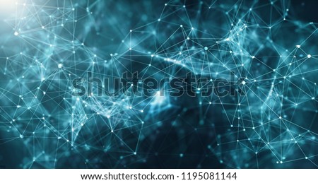 
Concept of Network. Abstract futuristic technology with polygonal shapes on dark blue background. Connection technologies backdrop, internet communication.
