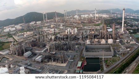 Aerial view of chemical oil refinery plant, power plant  for industry concept.