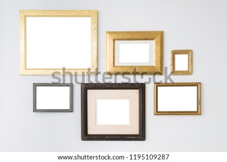 Blank empty frames on white background. Art gallery, museum exhibition white clipping path