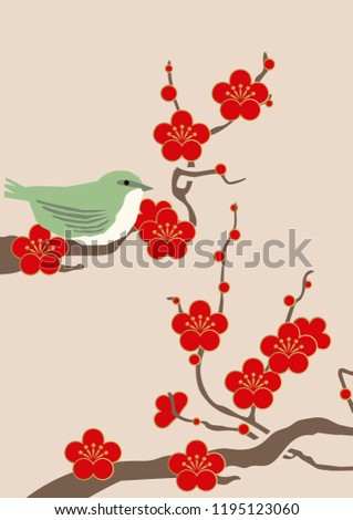 Image material of red plum blossoms.Material collection of New Year.
Illustration of spring image.
Clip art of plum blossoms and small birds.