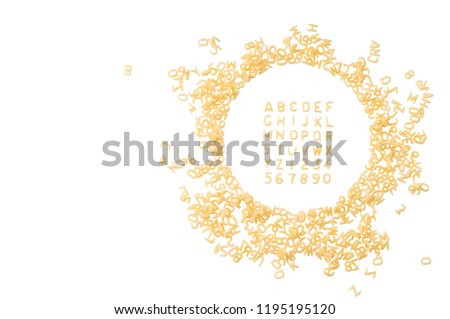 Alphabet made of macaroni letters isolated on white background with clipping path. Royalty-Free Stock Photo #1195195120