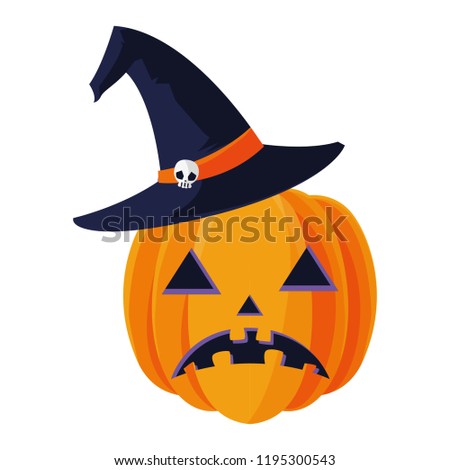 happy halloween pumpkin with witch hat