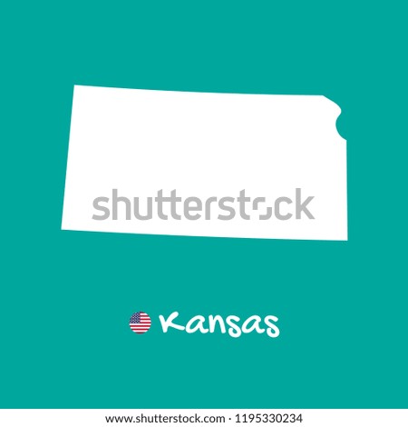 Vector detailed map of Kansas isolated on blue background. Silhouette or borders of USA state. Vector illustration