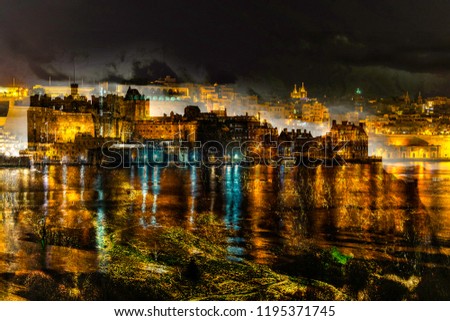 Merged photos: Valletta and Edinburgh Castle.