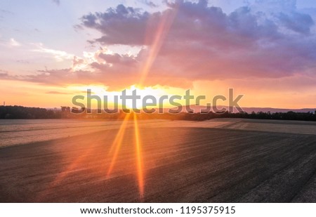 Sunset is beautiful to photograph because of different colors. Sunset clicked in frankfurt am main Royalty-Free Stock Photo #1195375915