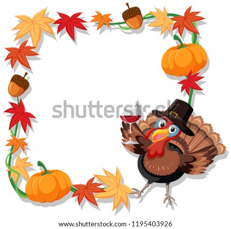 Autumn turkey border template illustration