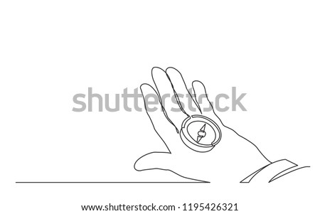 continuous line drawing of hand holding compass