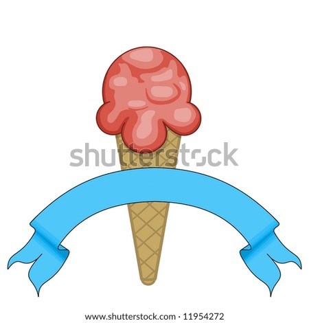 Illustrated Strawberry ice-cream with blue ribbon