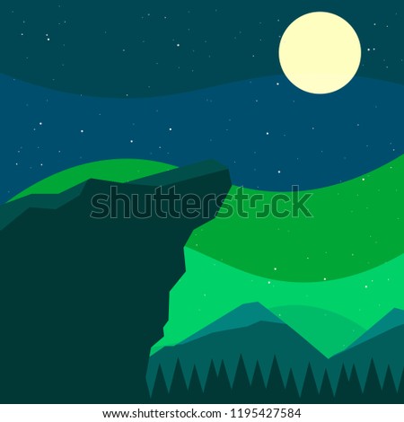 cliff illustration with night view and moon