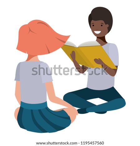 young ethnicity students sitting reading book