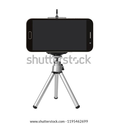 black smart phone with tripod isolated on white background